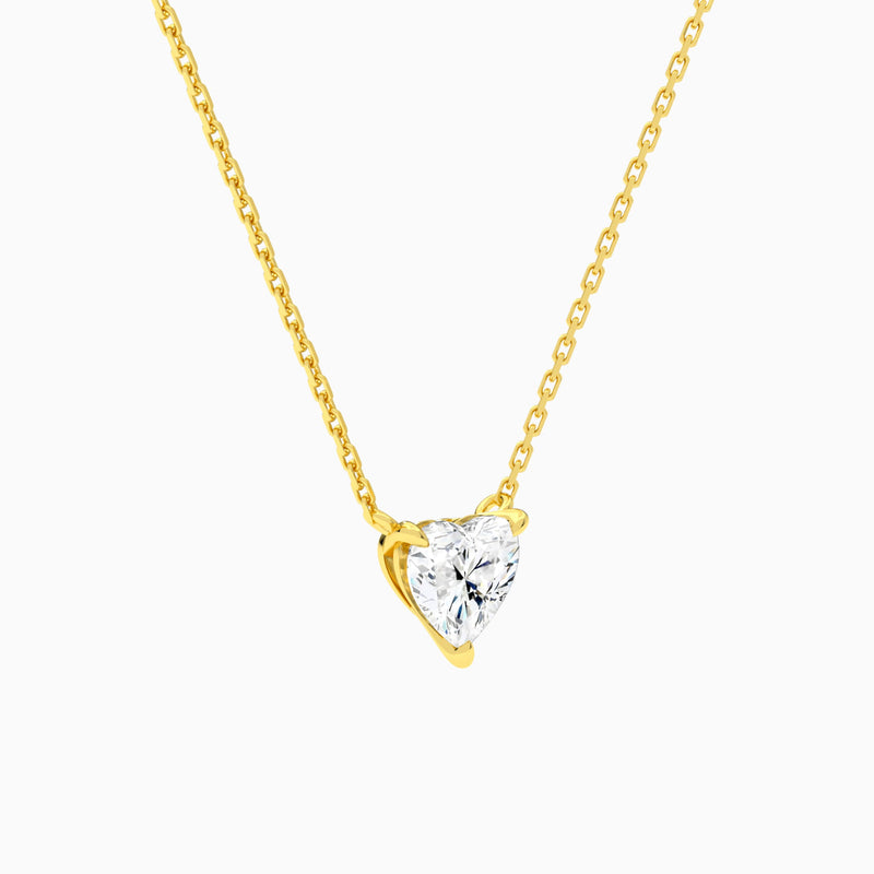 Heart Solitaire Lab Grown Diamond Necklace In 18K Yellow Gold - Front Angle View