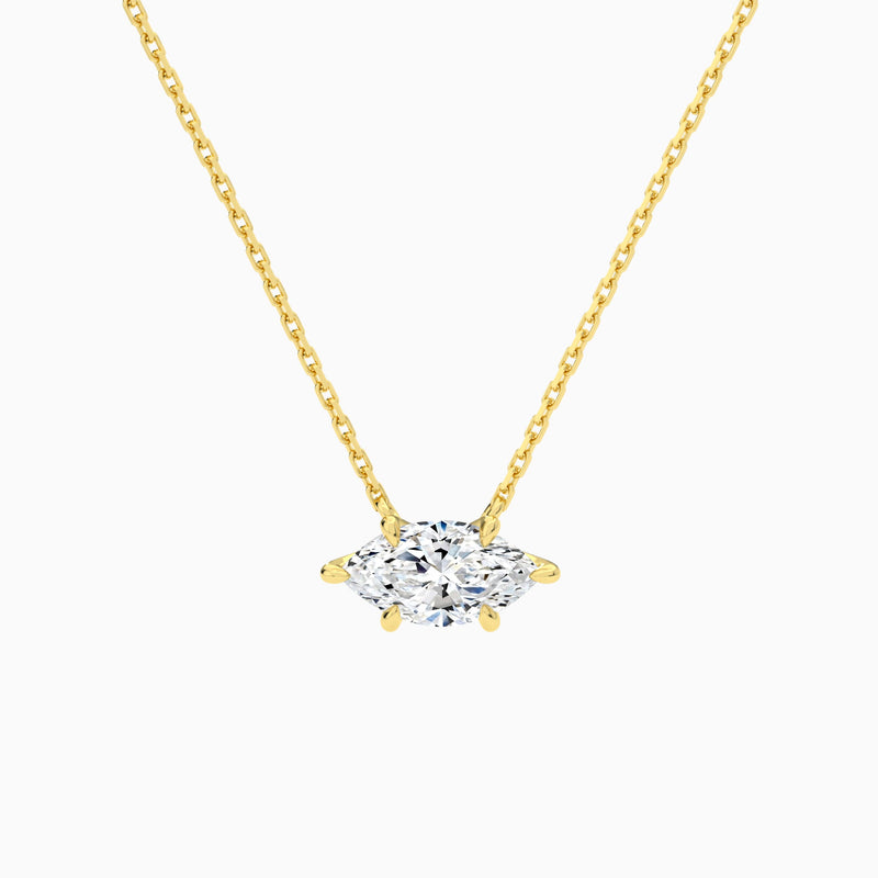 Marquise Solitaire Lab Grown Diamond Necklace In 18K Yellow Gold - Lucenjuri