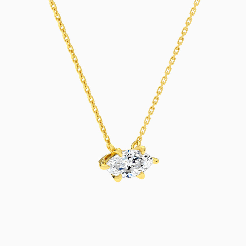 Marquise Solitaire Lab Grown Diamond Necklace In 18K Yellow Gold - Front Angle View