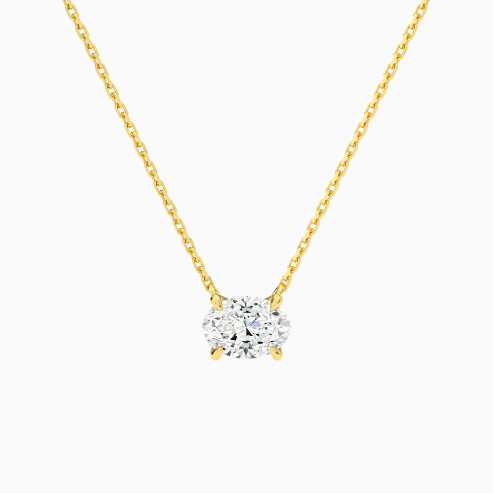 Oval Solitaire Lab Grown Diamond Necklace In 14K Yellow Gold - Lucenjuri