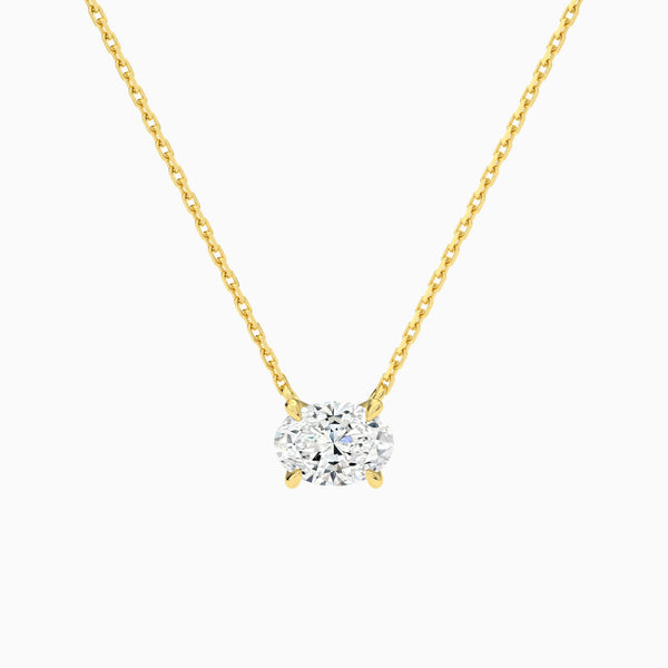 Oval Solitaire Lab Grown Diamond Necklace In 14K Yellow Gold - Lucenjuri