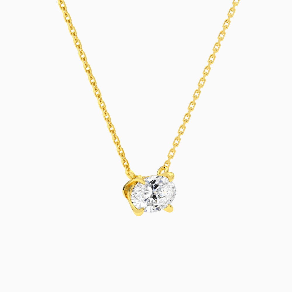 Oval Solitaire Lab Grown Diamond Necklace In 14K Yellow Gold - Front Angle View