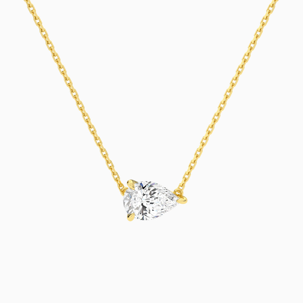 Pear Solitaire Lab Grown Diamond Necklace In 14K Yellow Gold - Lucenjuri