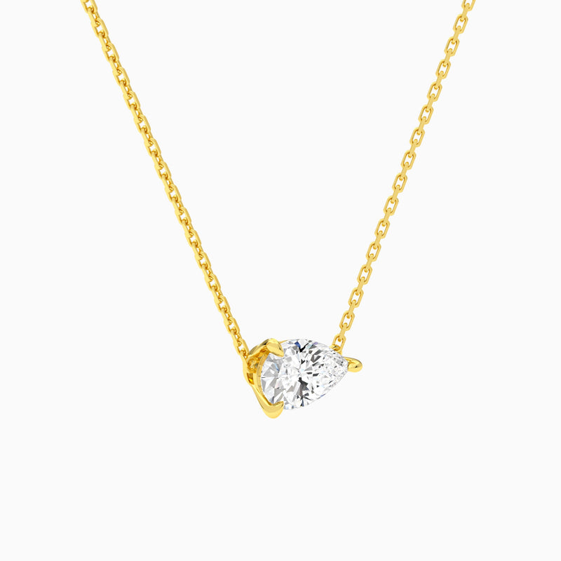 Pear Solitaire Lab Grown Diamond Necklace In 18K Yellow Gold - Front Angle View