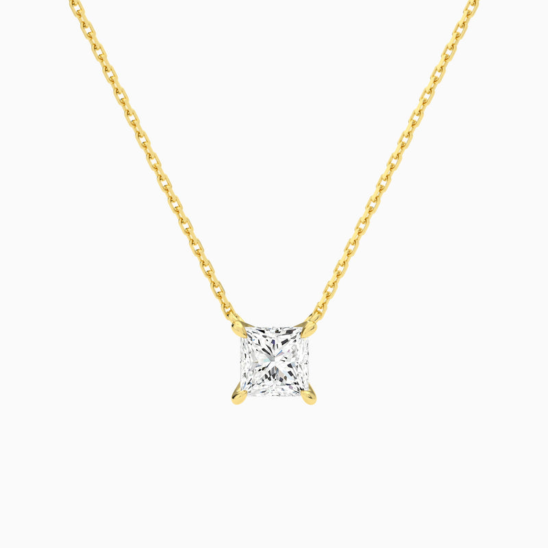 Princess Solitaire Lab Grown Diamond Necklace In 18K Yellow Gold - Lucenjuri