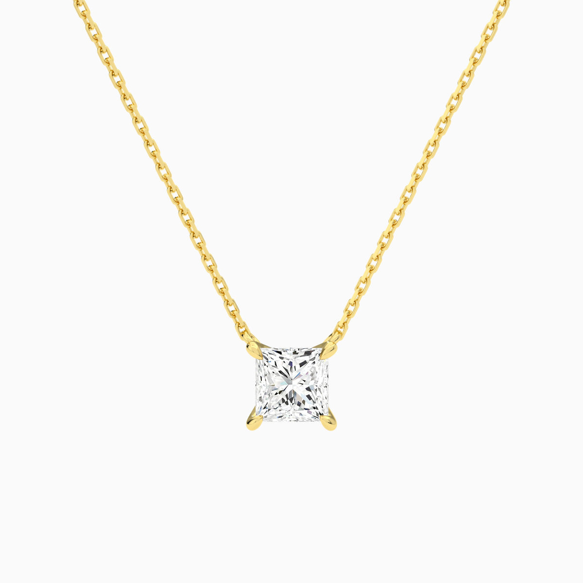 Princess Solitaire Lab Grown Diamond Necklace In 18K Yellow Gold - Lucenjuri