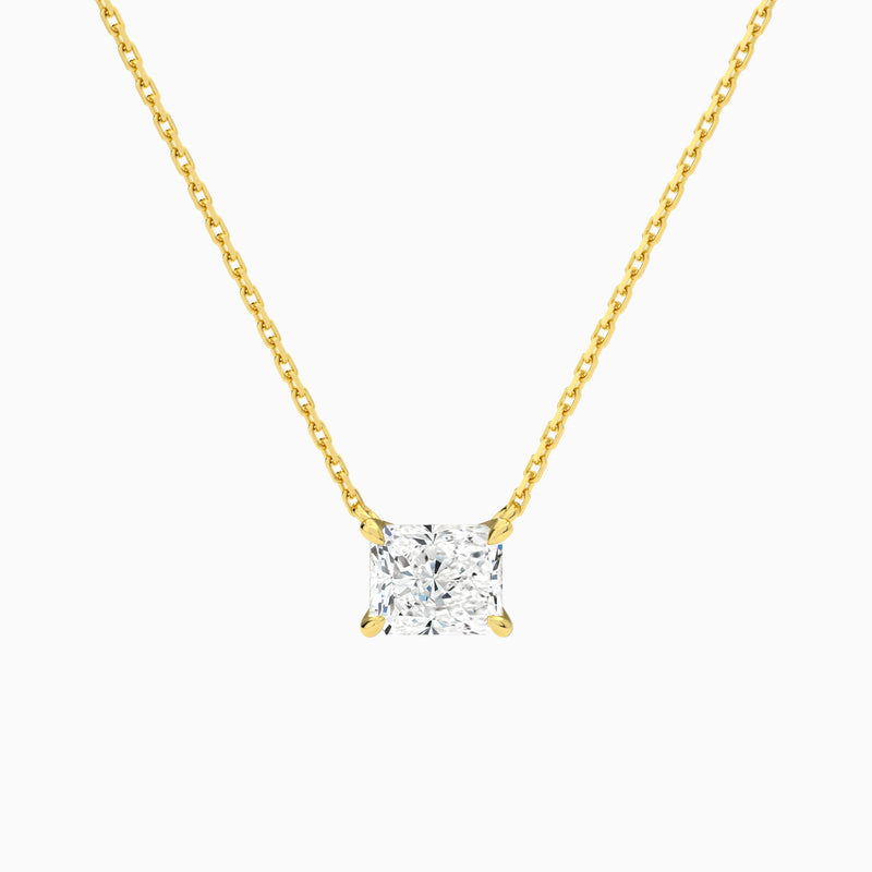 Radiant Solitaire Lab Grown Diamond Necklace In 14K Yellow Gold - Lucenjuri