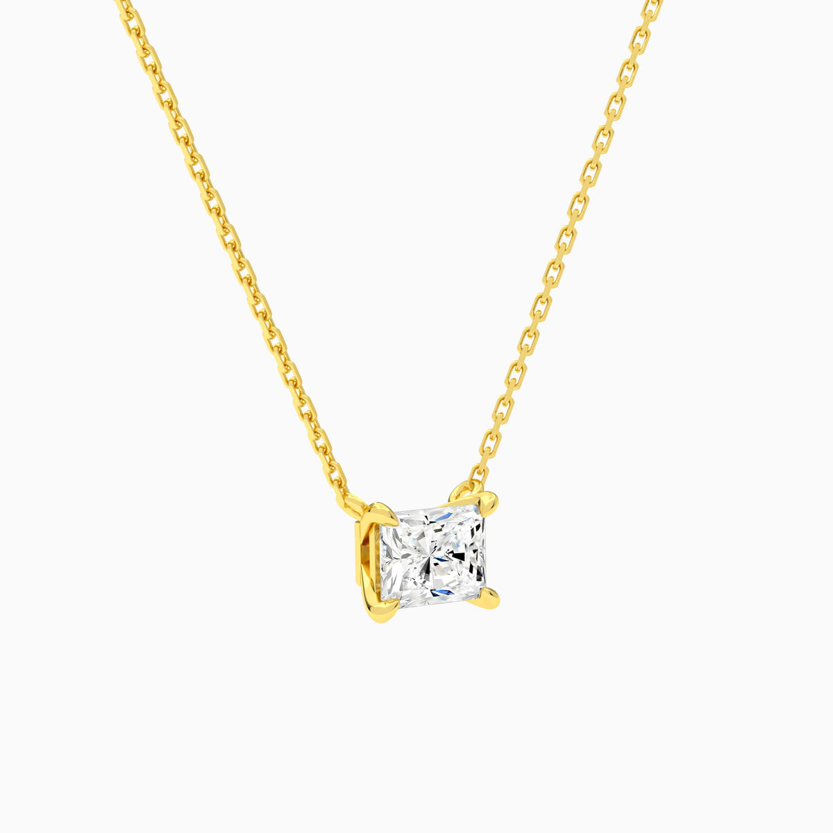 Radiant Solitaire Lab Grown Diamond Necklace In 18K Yellow Gold - Front Angle View