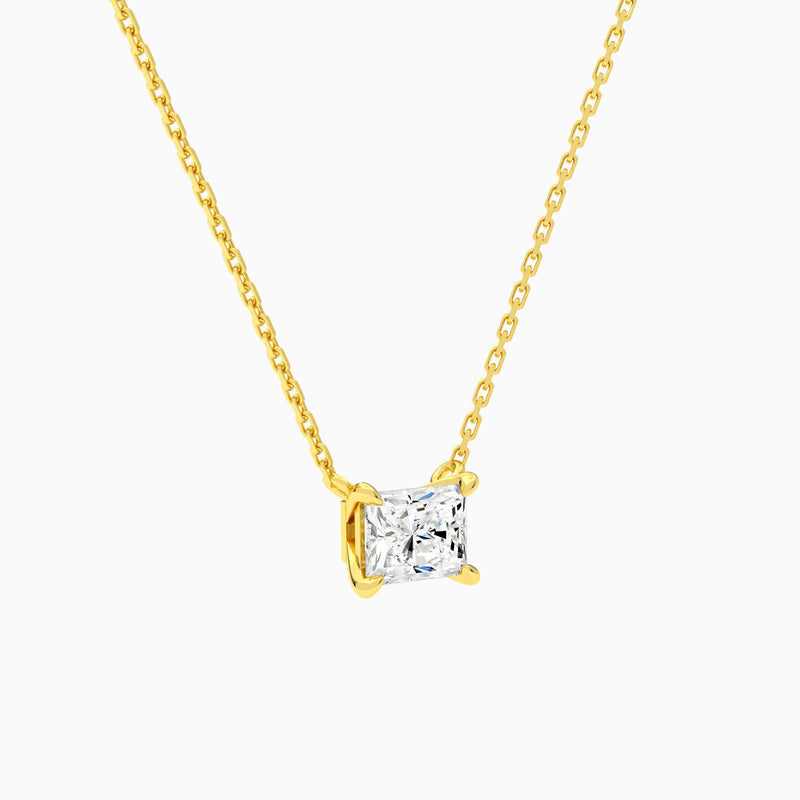 Radiant Solitaire Lab Grown Diamond Necklace In 14K Yellow Gold - Front Angle View