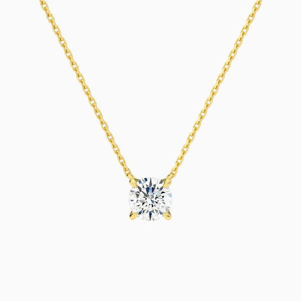 Round Solitaire Lab Grown Diamond Necklace In 14K Yellow Gold - Lucenjuri