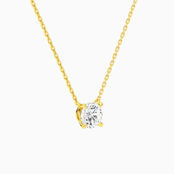 Round Solitaire Lab Grown Diamond Necklace In 14K Yellow Gold - Front Angle View