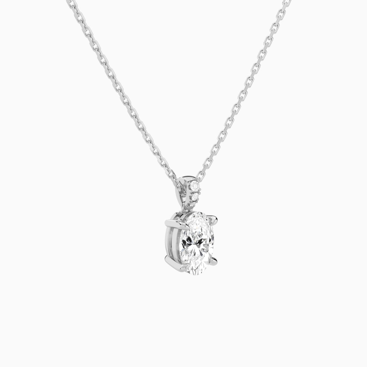 Oval Lab Grown Diamond Accented Bail Pendant Necklace - Front Angle View