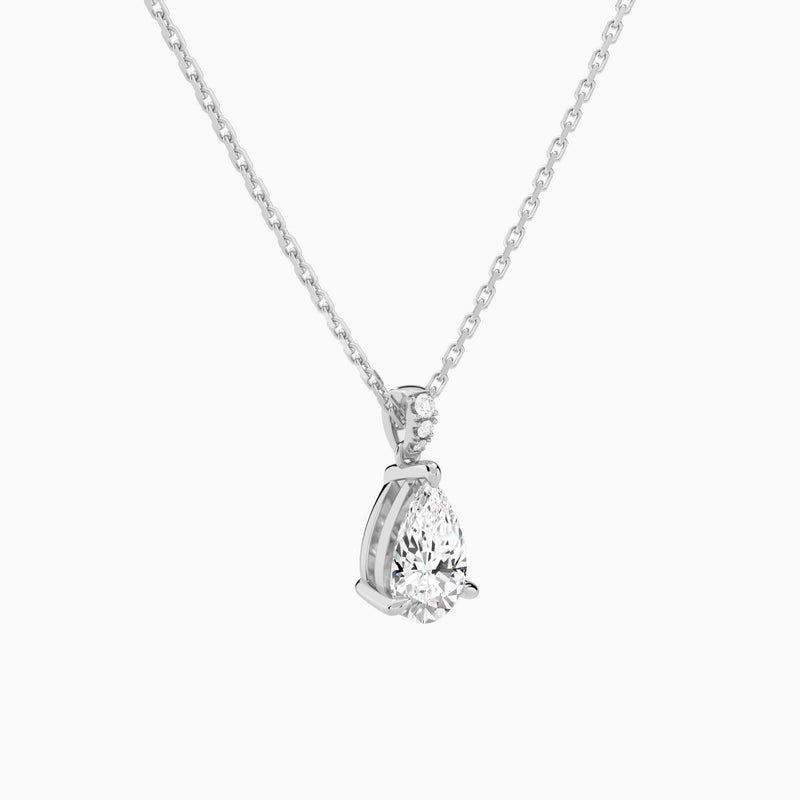 Pear Lab Grown Diamond Accented Bail Pendant Necklace - Front Angle View