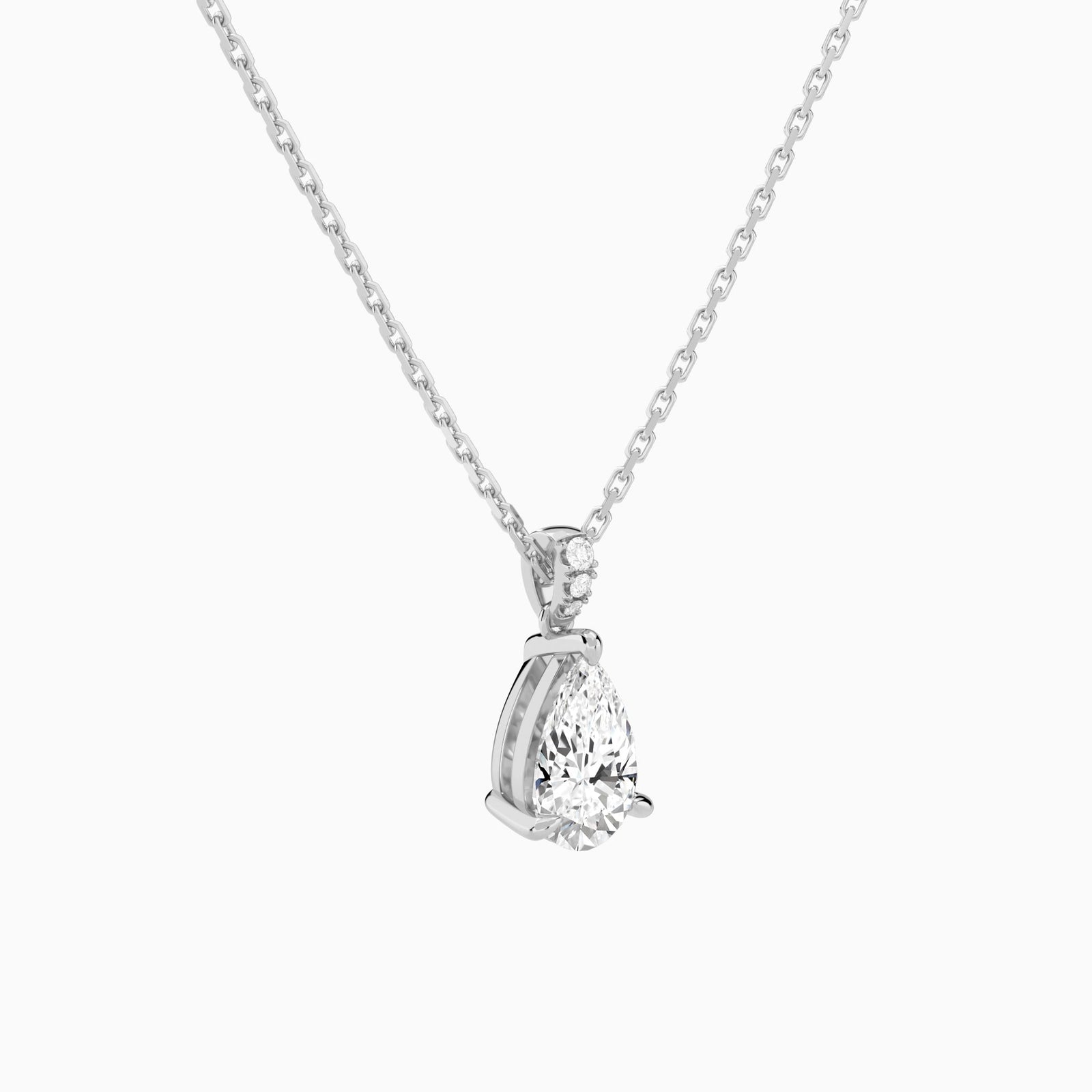 Pear Lab Grown Diamond Accented Bail Pendant Necklace - Front Angle View