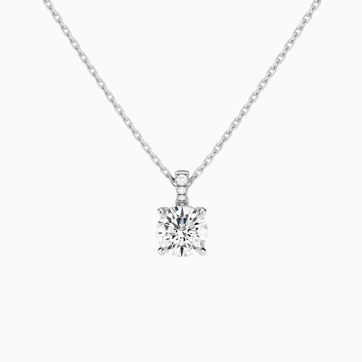 Round Lab Grown Diamond Accented Bail Pendant Necklace - Lucenjuri