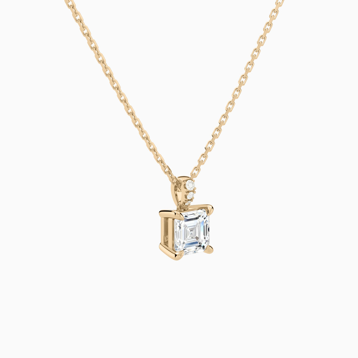 Asscher Lab Grown Diamond Accented Bail Pendant Necklace - Front Angle View