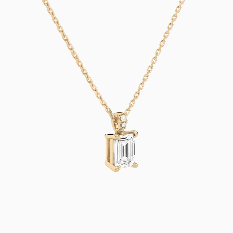 Emerald Lab Grown Diamond Accented Bail Pendant Necklace - Front Angle View
