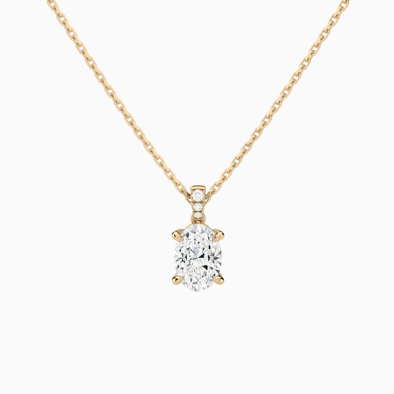 Oval Lab Grown Diamond Accented Bail Pendant Necklace - Lucenjuri