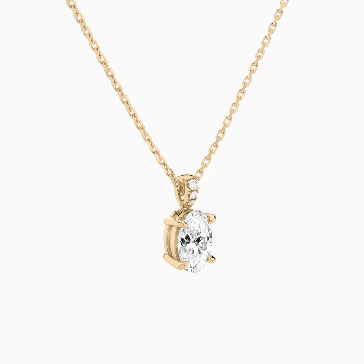 Oval Lab Grown Diamond Accented Bail Pendant Necklace - Front Angle View