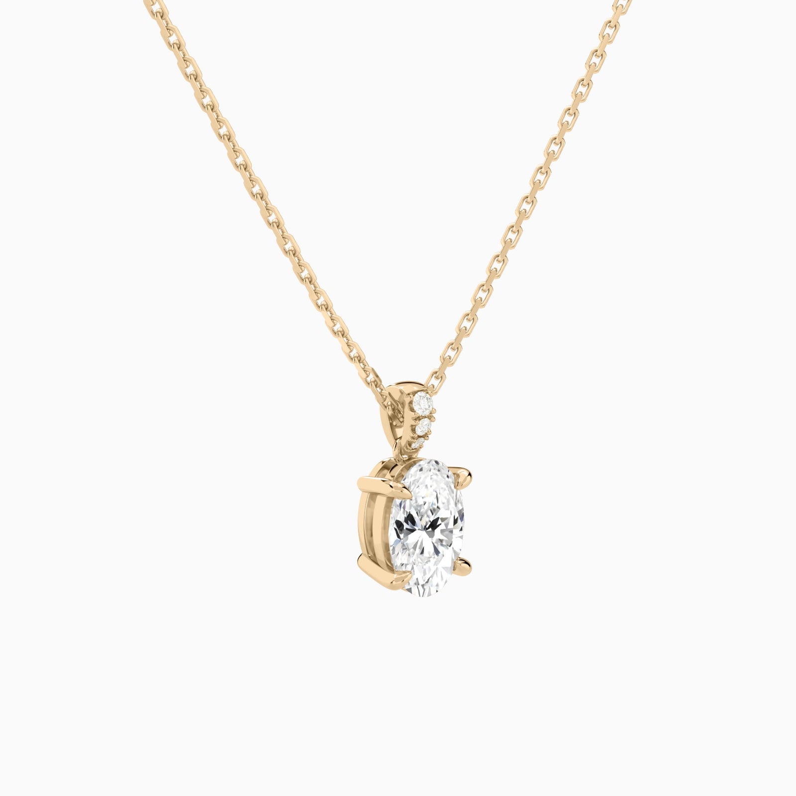 Oval Lab Grown Diamond Accented Bail Pendant Necklace - Front Angle View