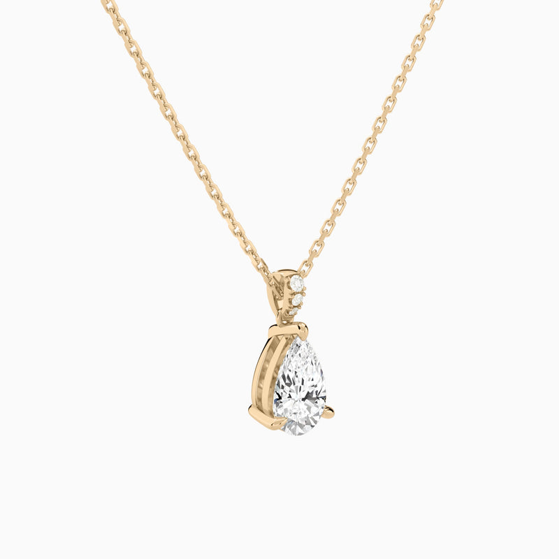 Pear Lab Grown Diamond Accented Bail Pendant Necklace - Front Angle View