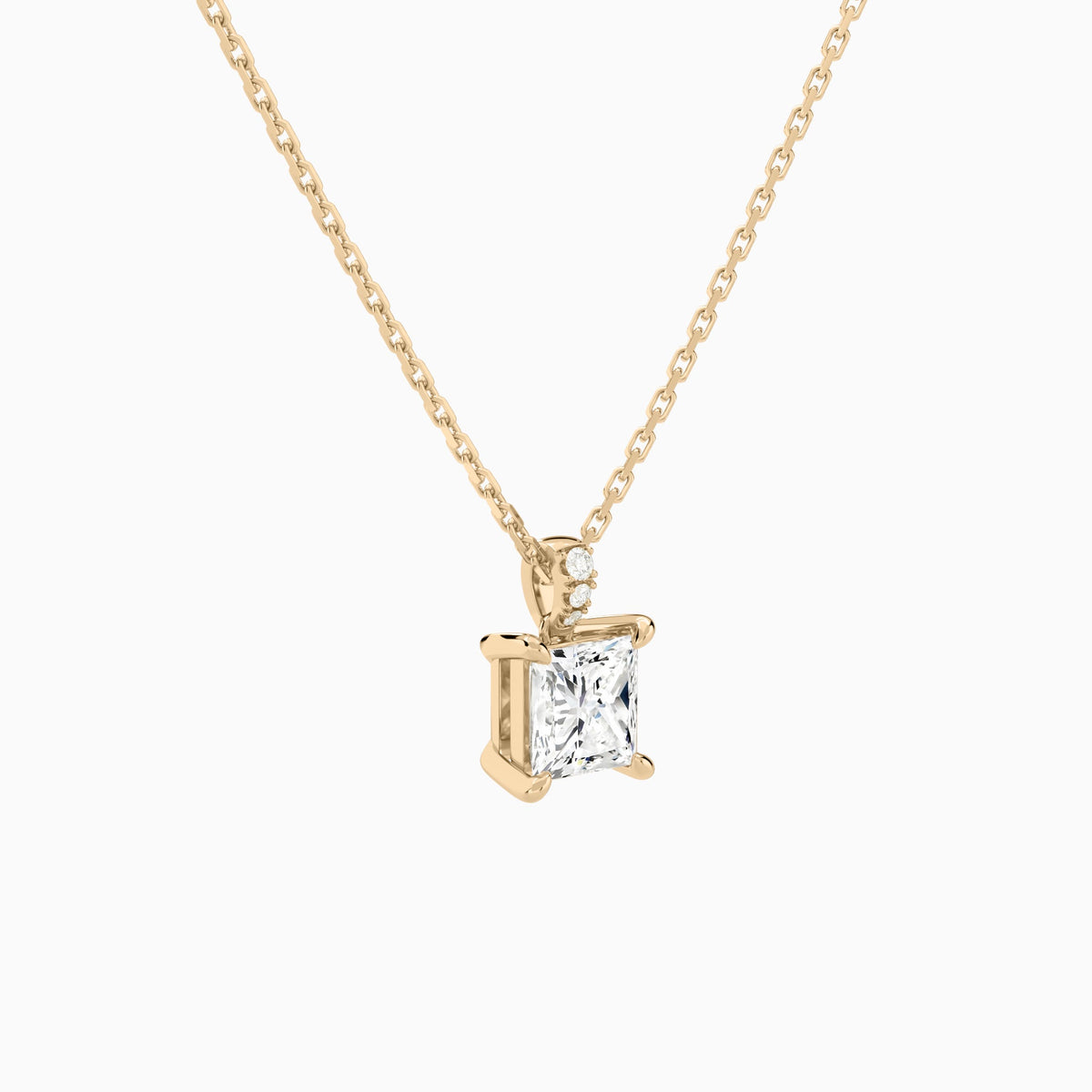 Princess Lab Grown Diamond Accented Bail Pendant Necklace - Front Angle View