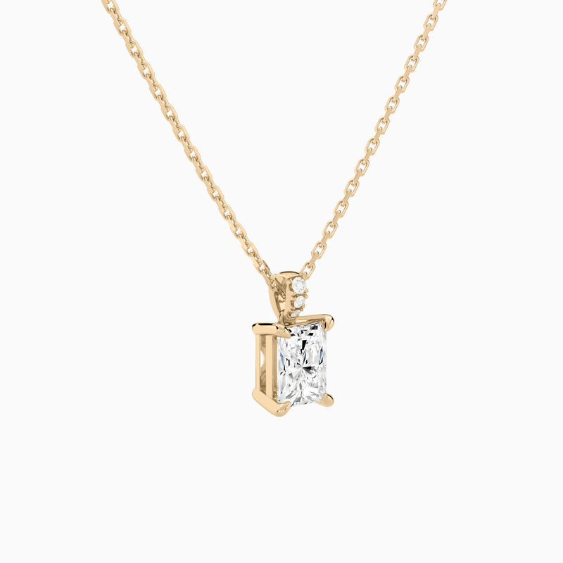 Radiant Lab Grown Diamond Accented Bail Pendant Necklace - Front Angle View