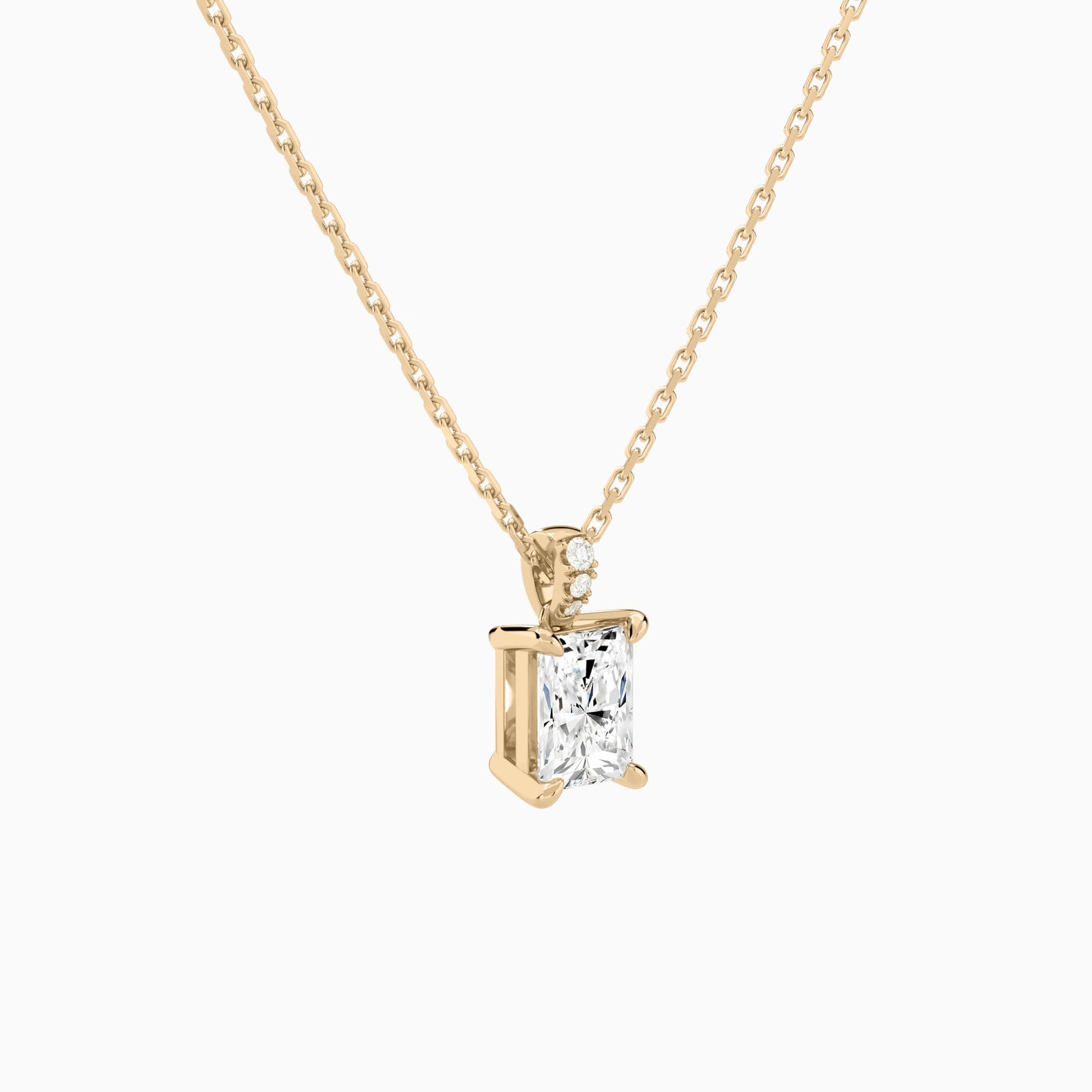 Radiant Lab Grown Diamond Accented Bail Pendant Necklace - Front Angle View