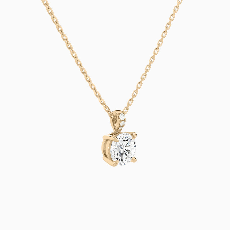 Round Lab Grown Diamond Accented Bail Pendant Necklace - Front Angle View