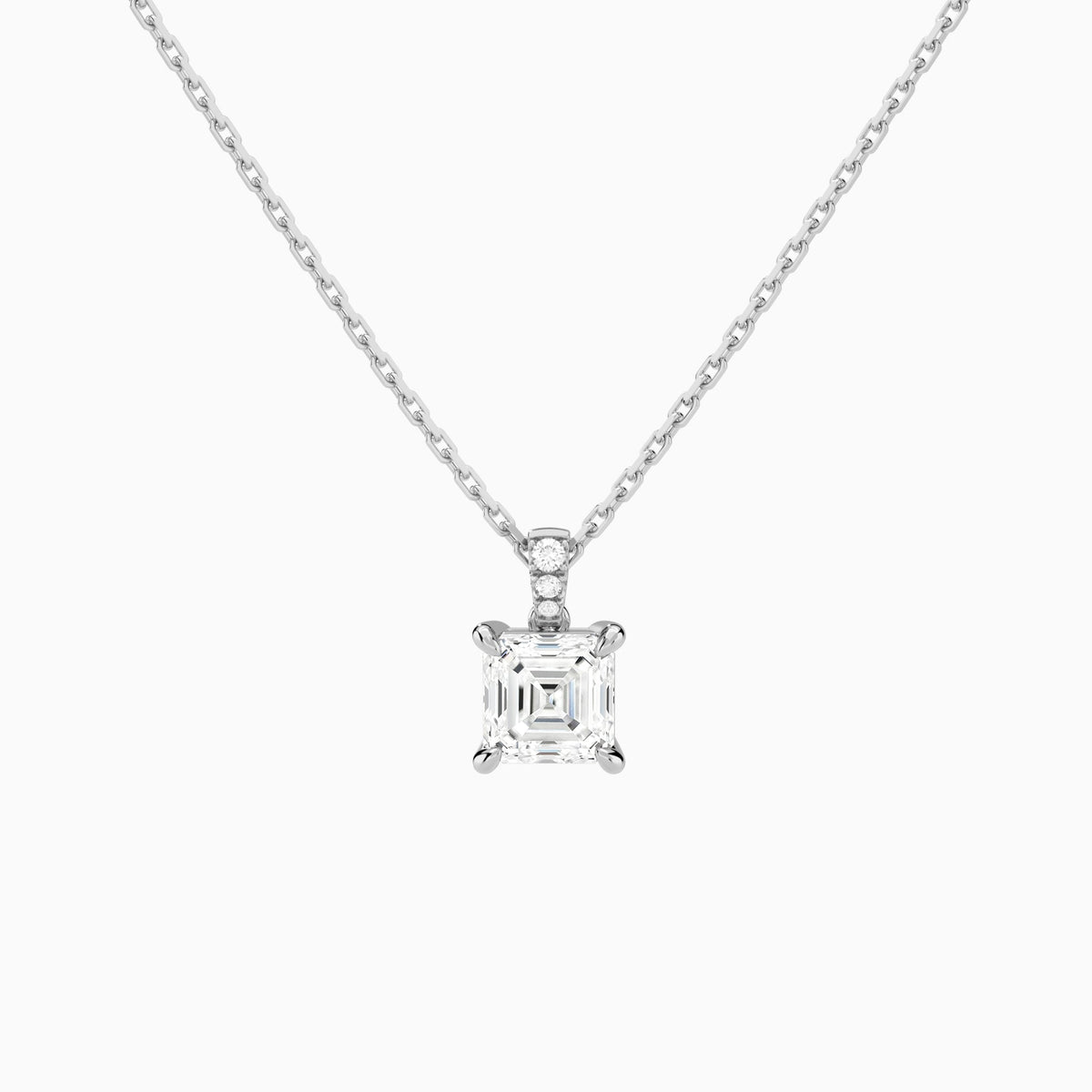 Asscher Lab Grown Diamond Accented Bail Pendant Necklace - Lucenjuri