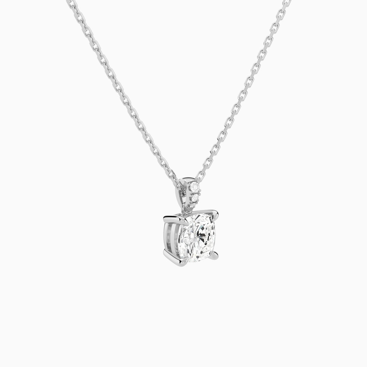 Cushion Lab Grown Diamond Accented Bail Pendant Necklace - Front Angle View