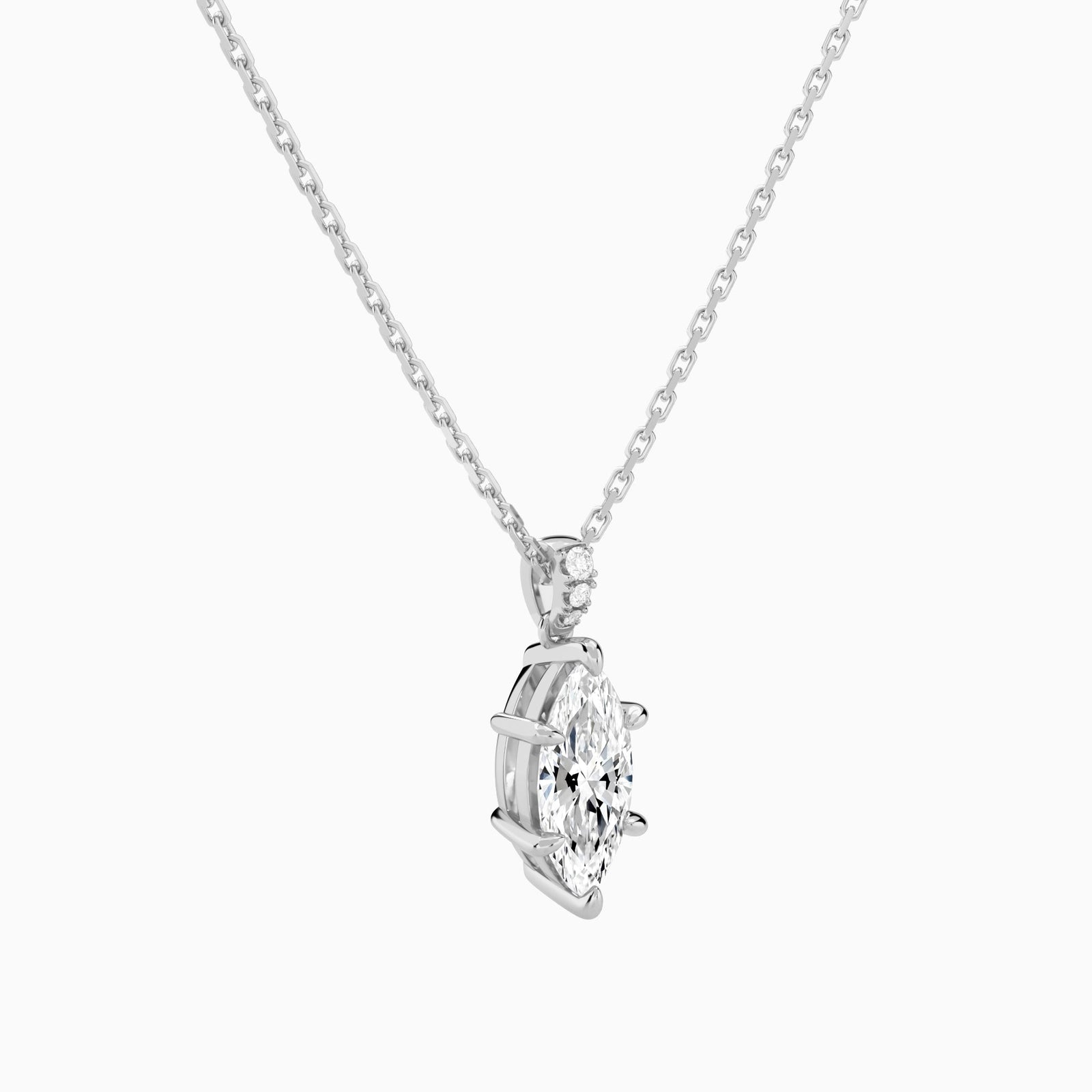 Marquise Lab Grown Diamond Accented Bail Pendant Necklace - Front Angle View