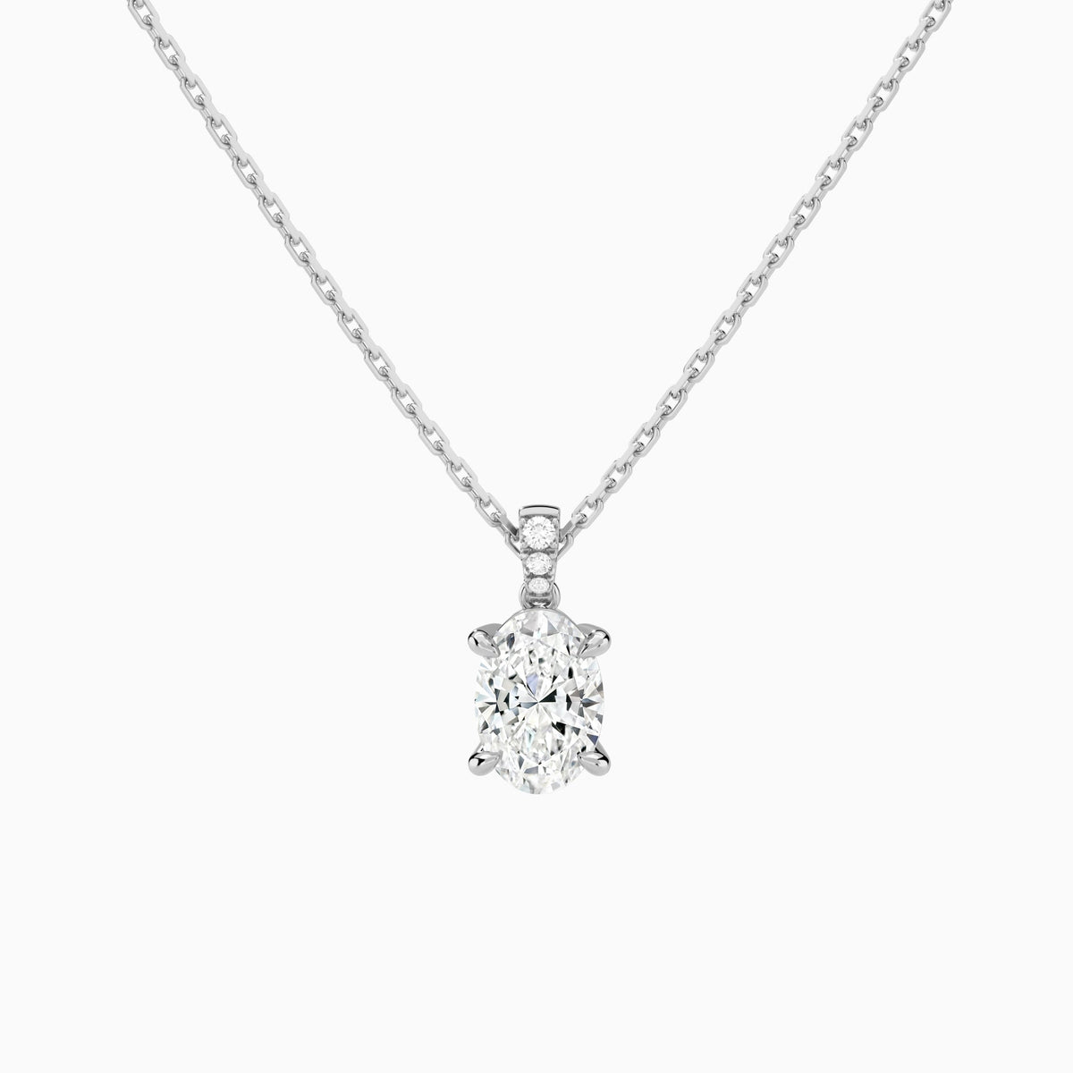 Oval Lab Grown Diamond Accented Bail Pendant Necklace - Lucenjuri