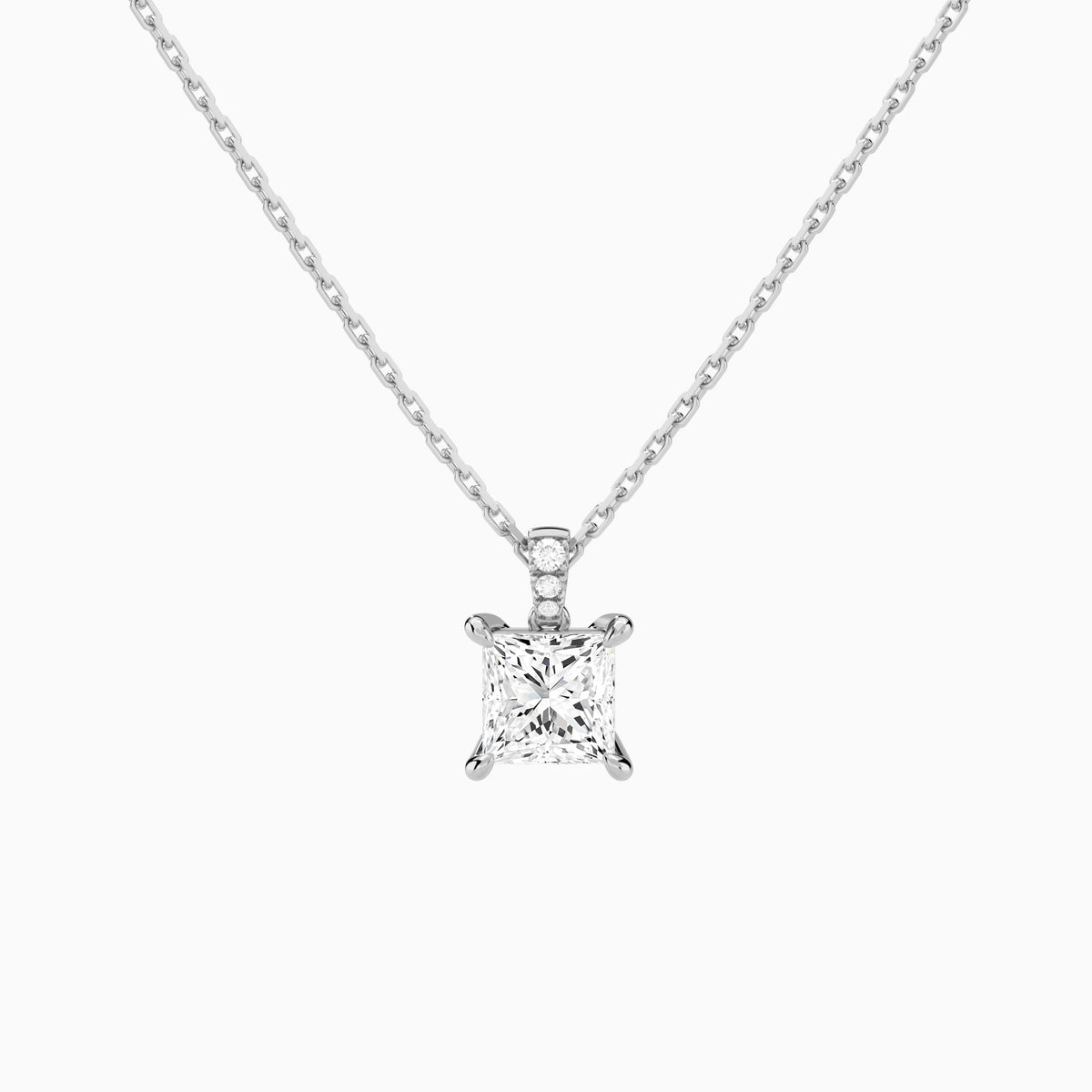 Princess Lab Grown Diamond Accented Bail Pendant Necklace - Lucenjuri