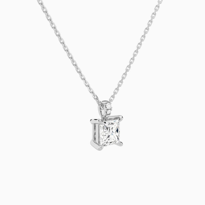 Princess Lab Grown Diamond Accented Bail Pendant Necklace - Front Angle View