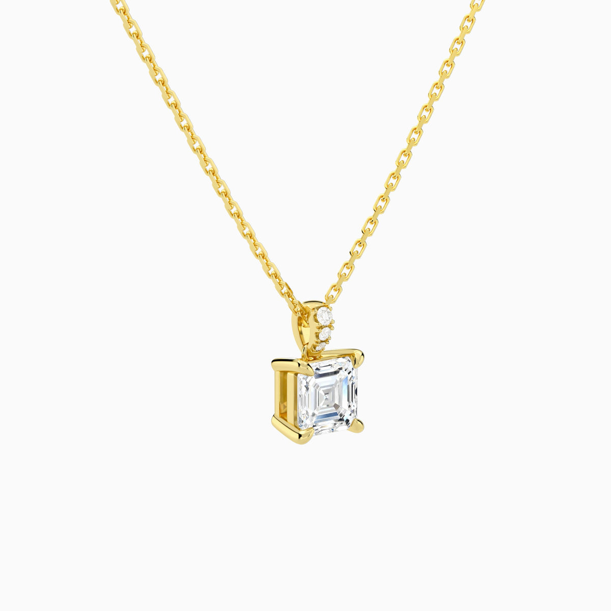 Asscher Lab Grown Diamond Accented Bail Pendant Necklace - Front Angle View