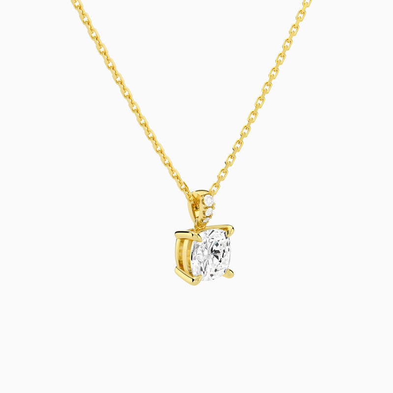 Cushion Lab Grown Diamond Accented Bail Pendant Necklace - Front Angle View