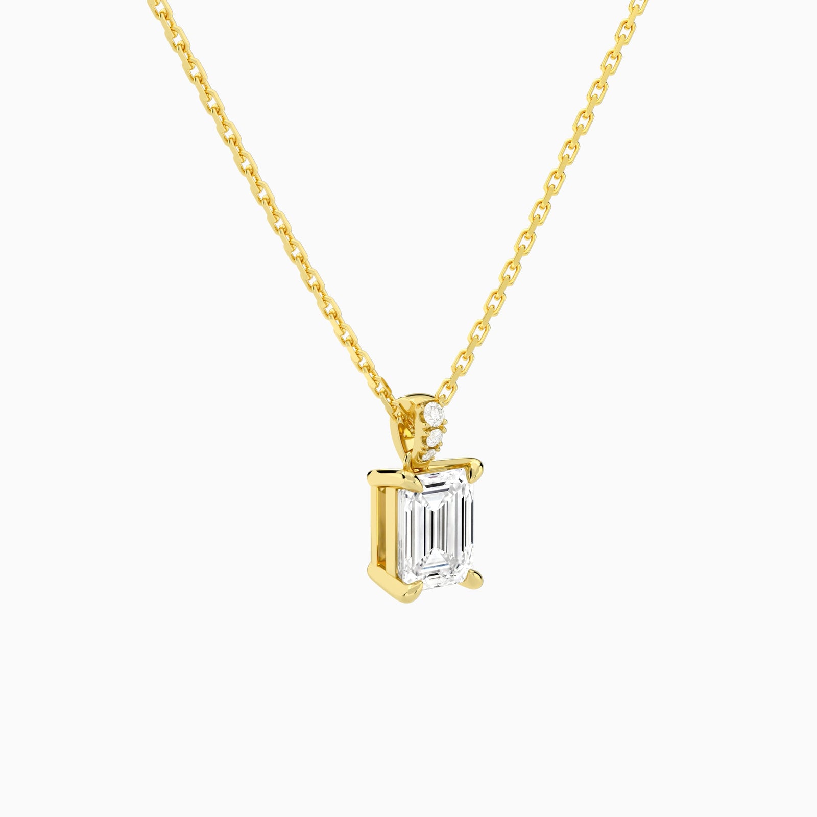 Emerald Lab Grown Diamond Accented Bail Pendant Necklace - Front Angle View