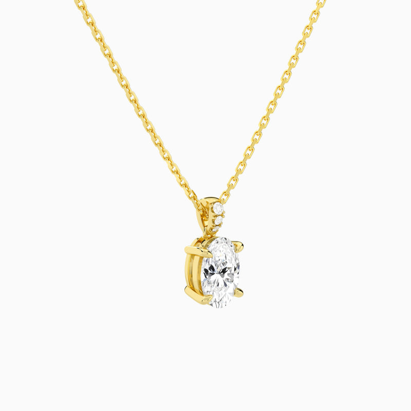 Oval Lab Grown Diamond Accented Bail Pendant Necklace - Front Angle View