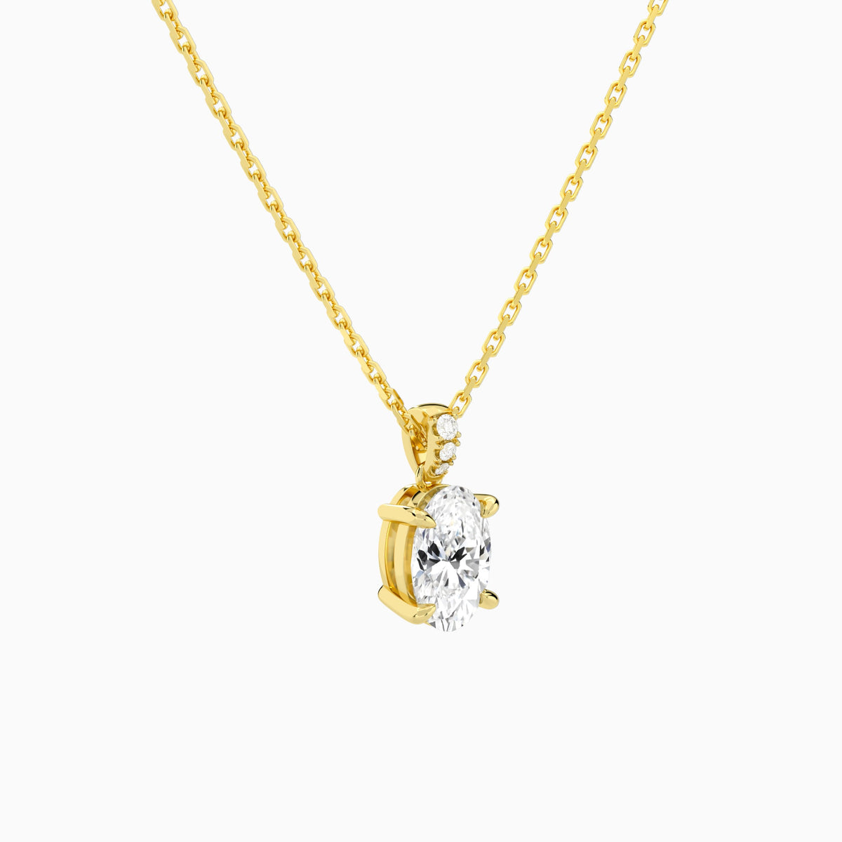 Oval Lab Grown Diamond Accented Bail Pendant Necklace - Front Angle View