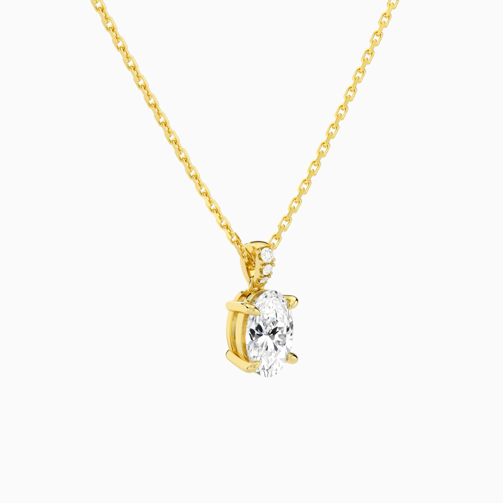 Oval Lab Grown Diamond Accented Bail Pendant Necklace - Front Angle View