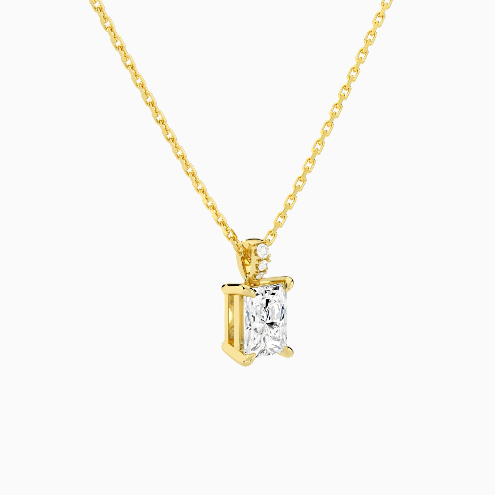 Radiant Lab Grown Diamond Accented Bail Pendant Necklace - Front Angle View