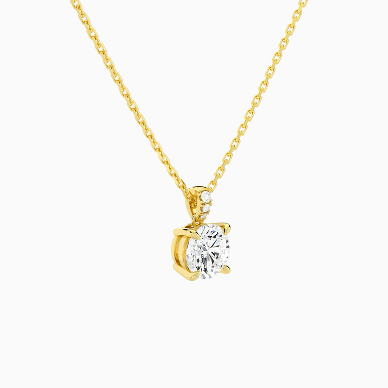 Round Lab Grown Diamond Accented Bail Pendant Necklace - Front Angle View
