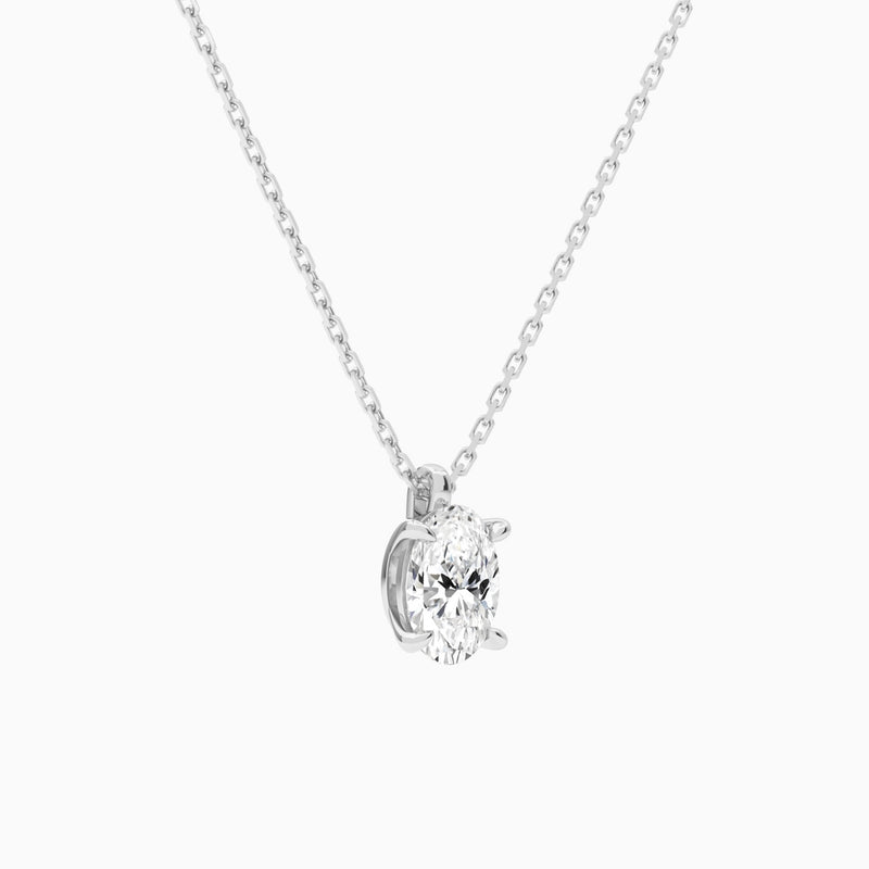 Oval Solitaire Lab Grown Diamond Pendant Necklace In Platinum - Front Angle View