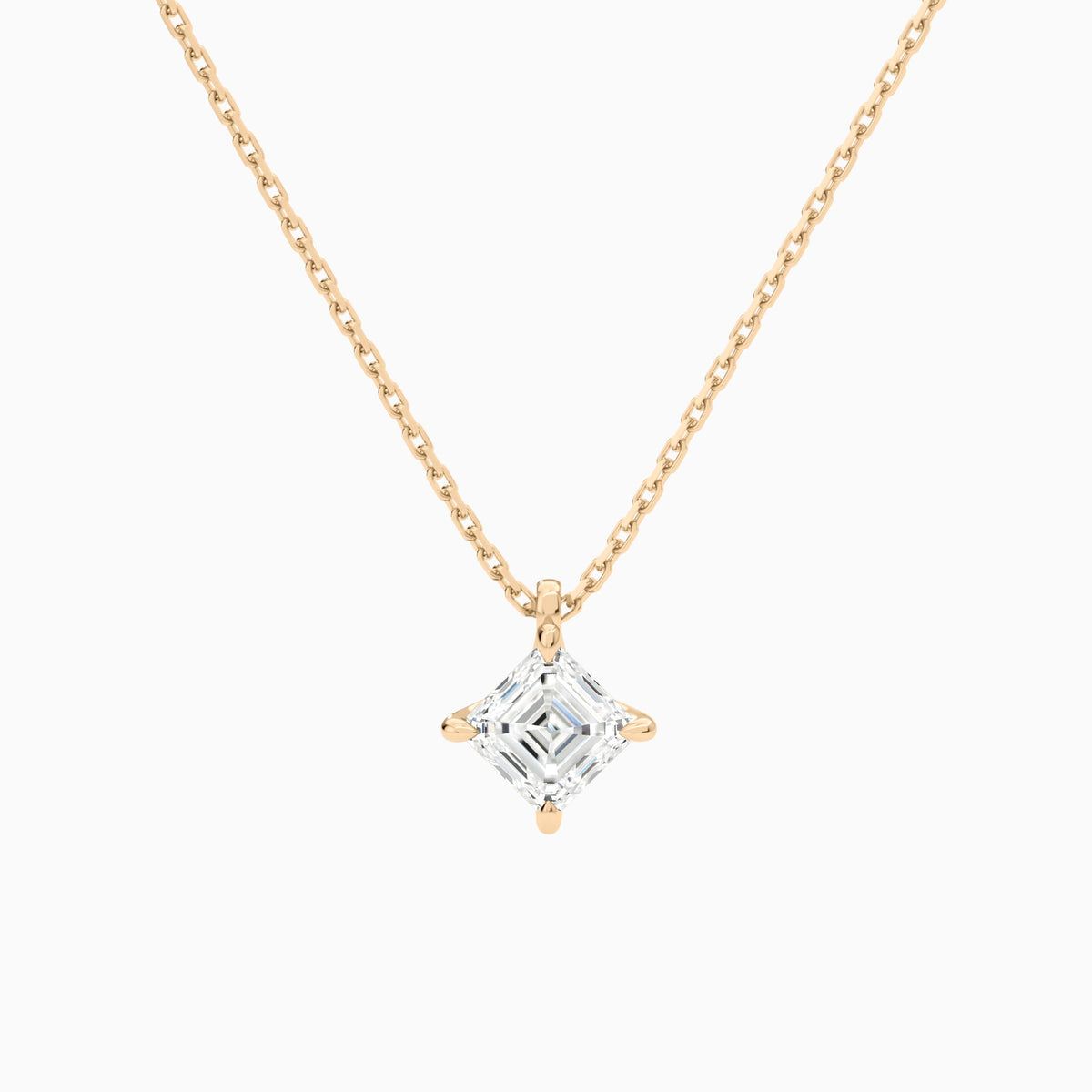 Asscher Solitaire Lab Grown Diamond Pendant Necklace In 14K Rose Gold - Lucenjuri