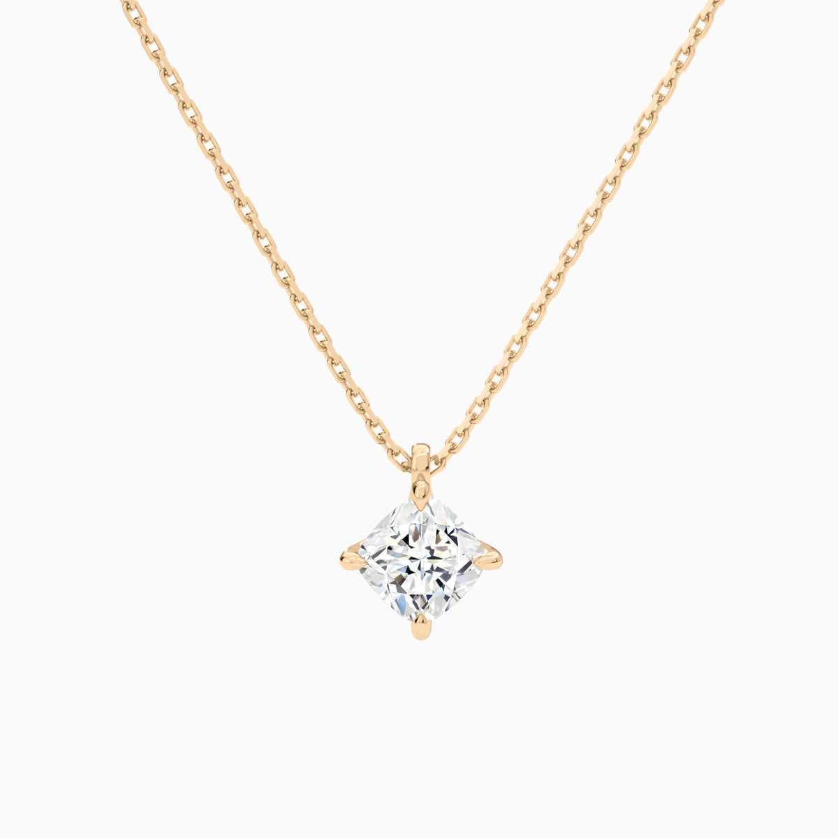 Cushion Solitaire Lab Grown Diamond Pendant Necklace In 14K Rose Gold - Lucenjuri