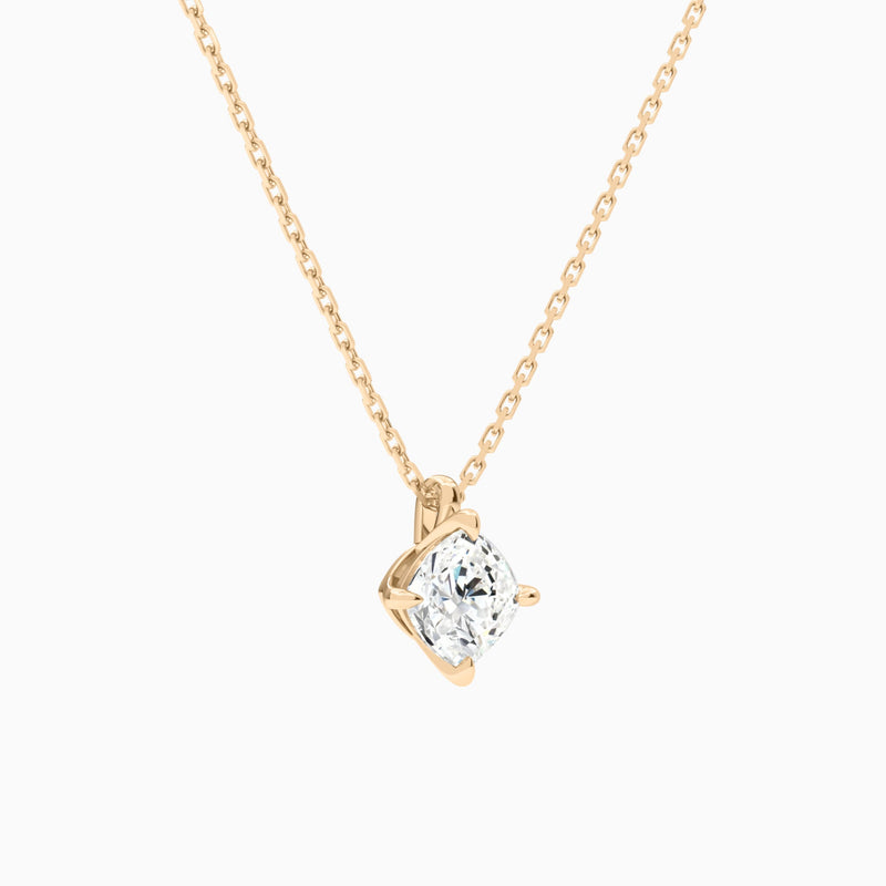 Cushion Solitaire Lab Grown Diamond Pendant Necklace In 14K Rose Gold - Front Angle View