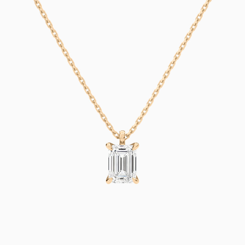 Emerald Solitaire Lab Grown Diamond Pendant Necklace In 14K Rose Gold - Lucenjuri