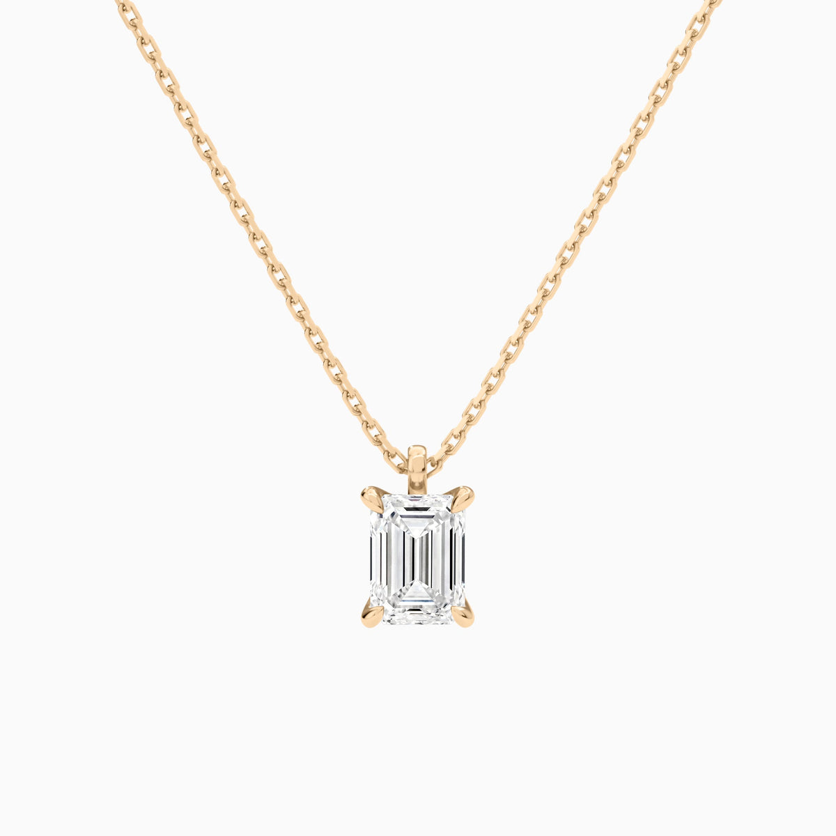 Emerald Solitaire Lab Grown Diamond Pendant Necklace In 14K Rose Gold - Lucenjuri