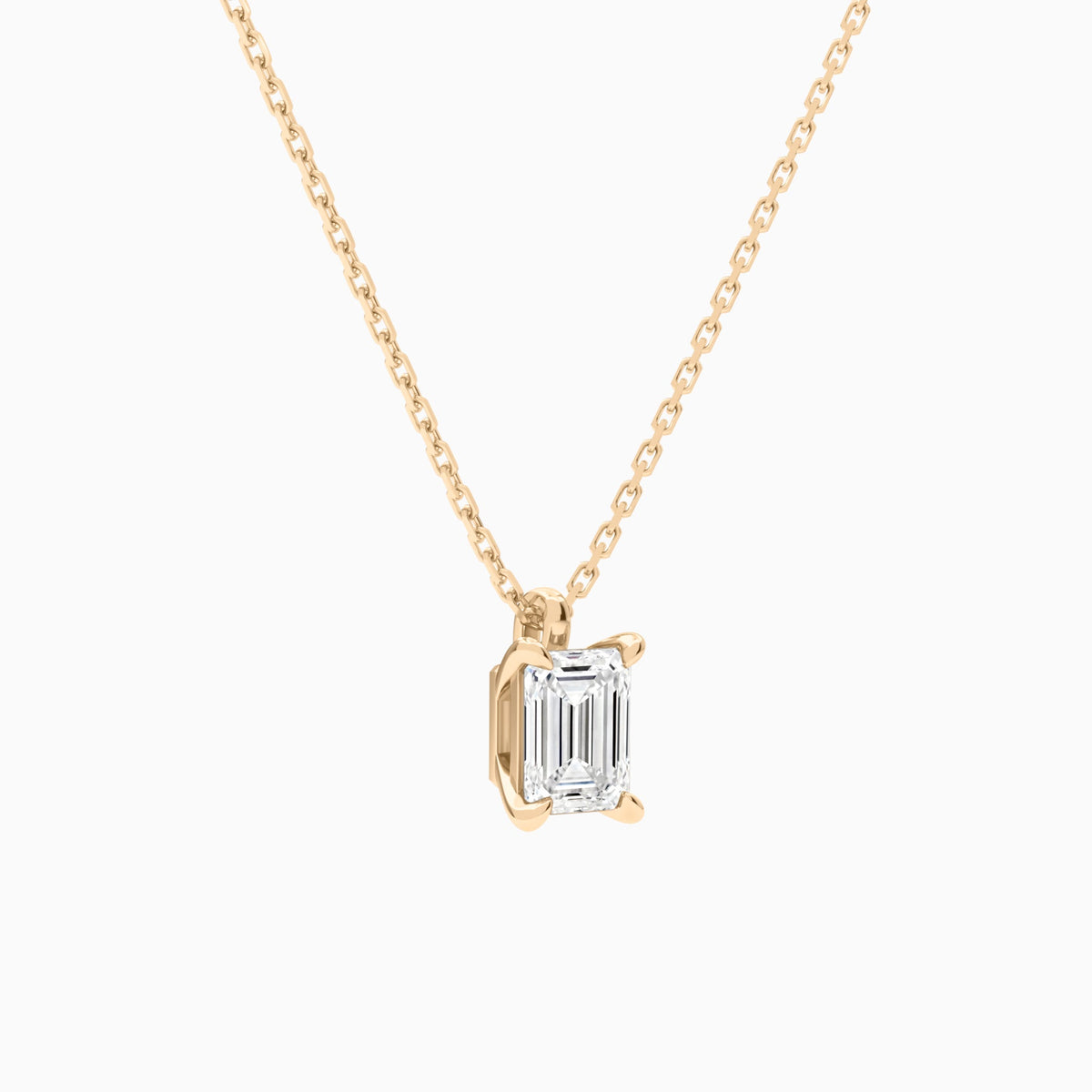 Emerald Solitaire Lab Grown Diamond Pendant Necklace In 14K Rose Gold - Front Angle View